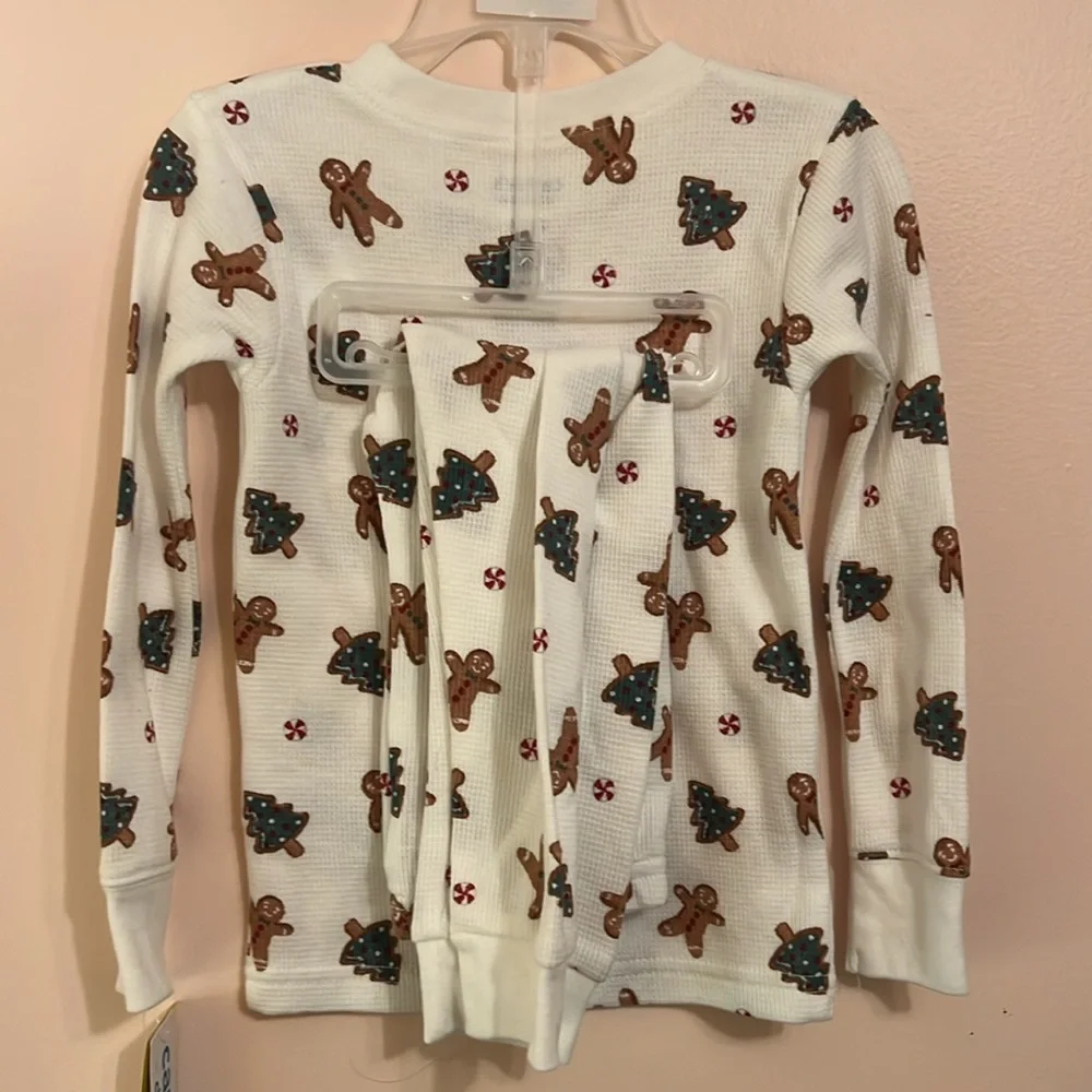 Kids Holiday Gingerbread & Tree Pajama Top - White